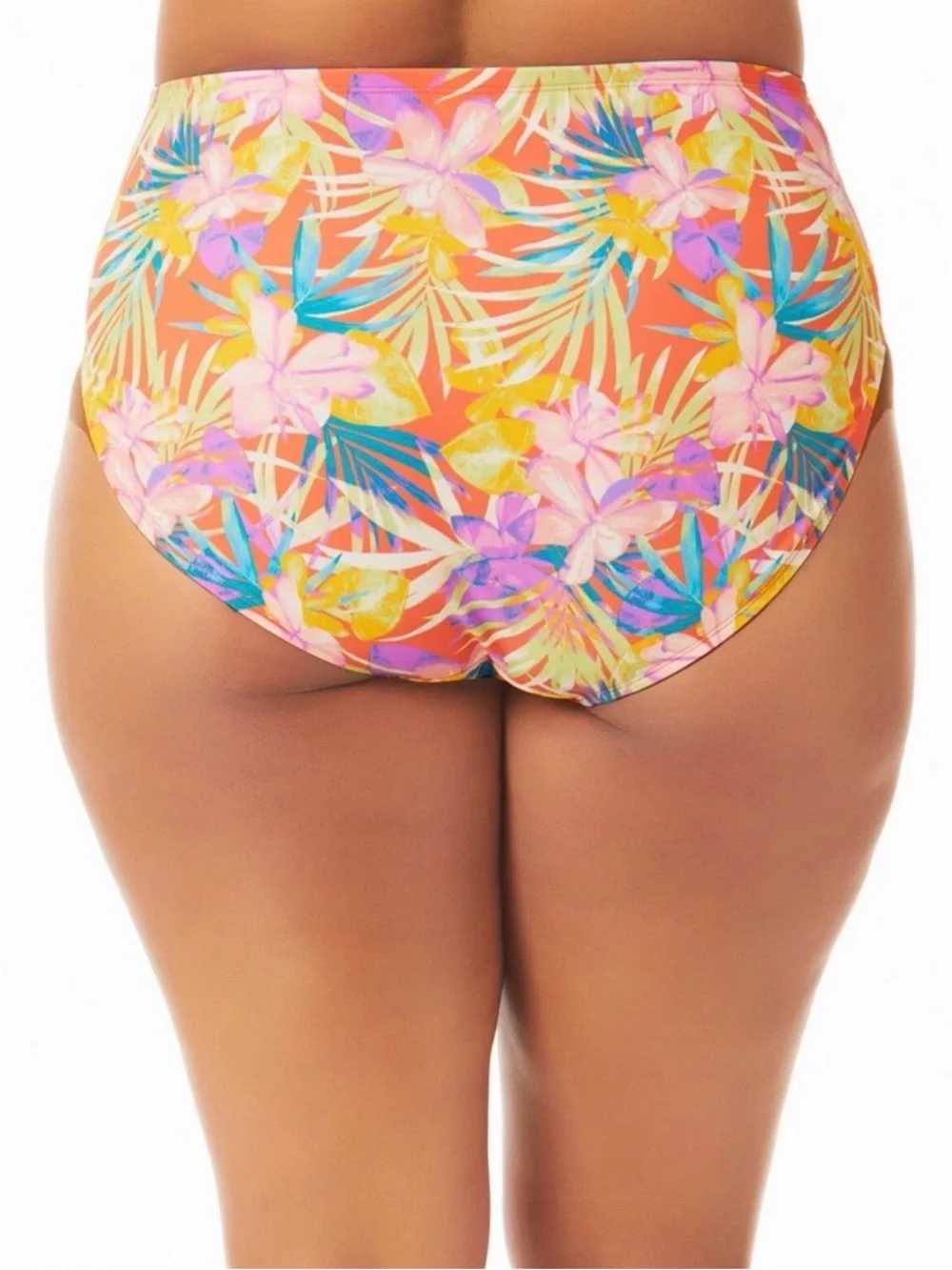 Time and Tru Floral High Waist tie Swim Bottoms pink orange size medium (8-10)